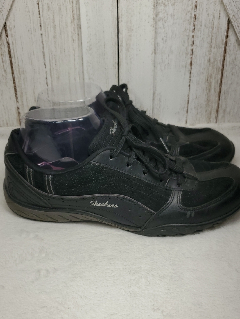 Skechers Black Leather & Suede Athletic Lace-Up Sneakers Women's Size 9